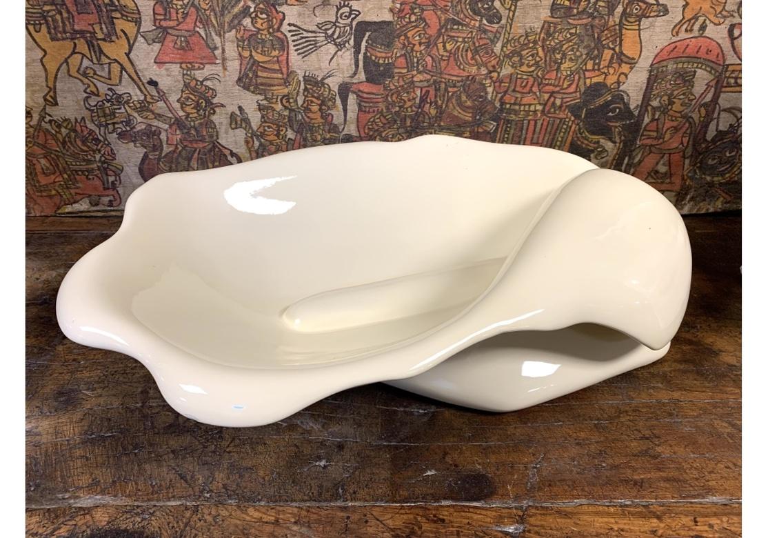 Signed Italian Glazed Ceramic Flower Form Bowl For Sale 2