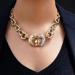 Signed Italian Gold 2-Tone Gucci Style Horse-Bit Necklace