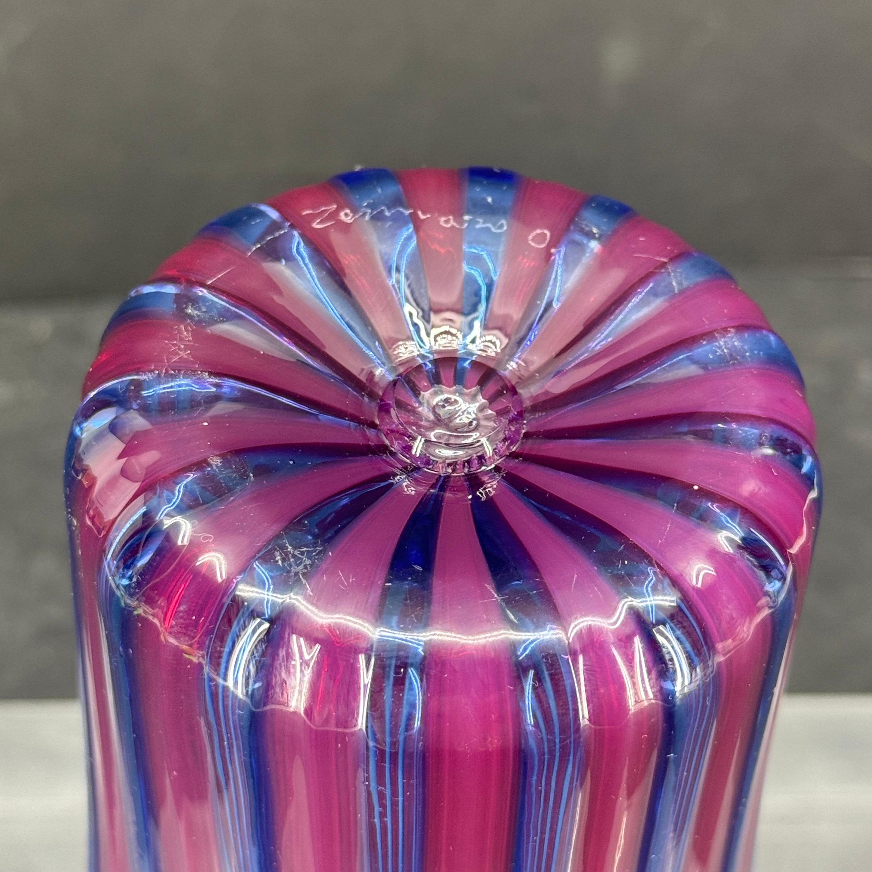 Signed Italian Murano Art Glass Vase, Mid-Century Modern For Sale 9