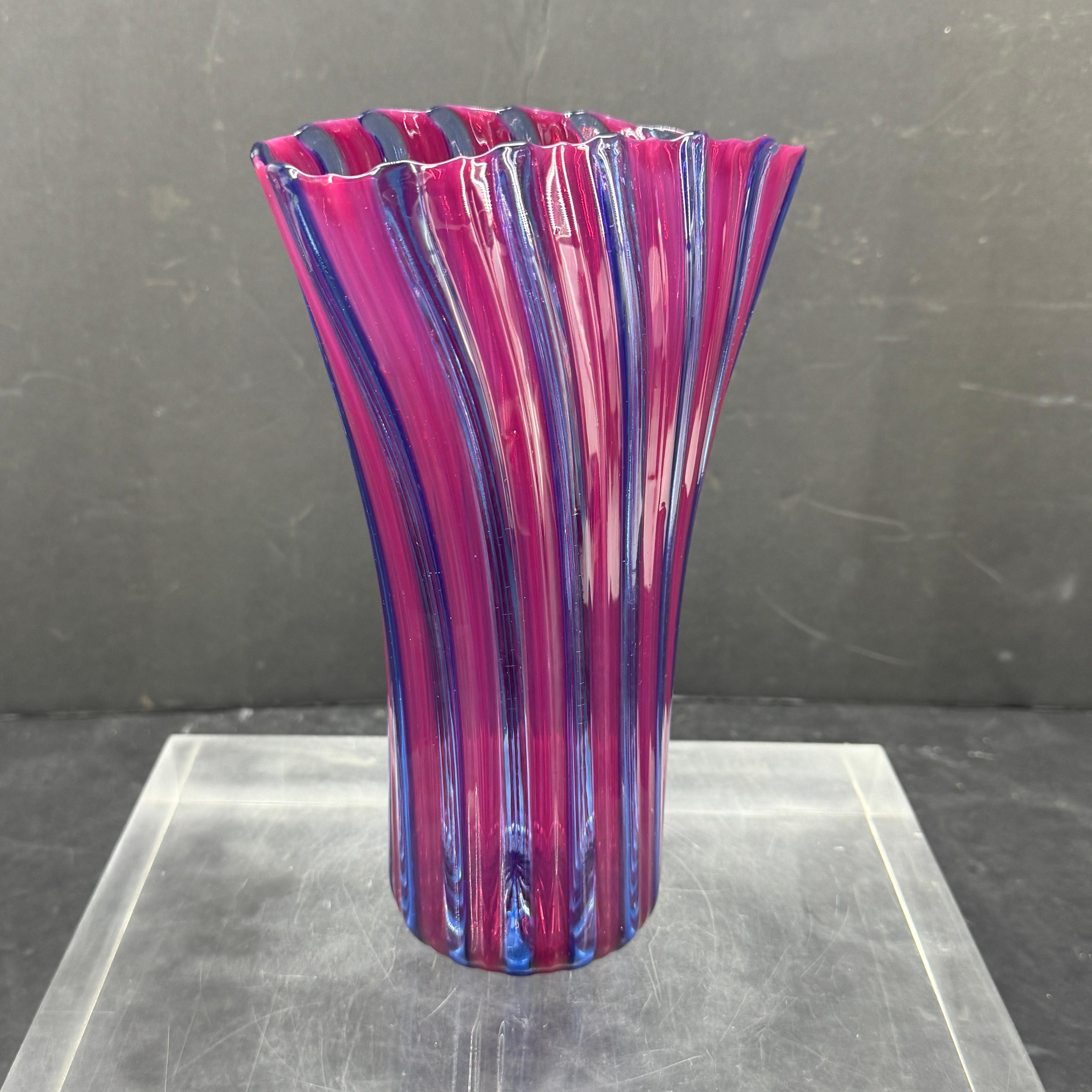 Mid-20th Century Signed Italian Murano Art Glass Vase, Mid-Century Modern For Sale