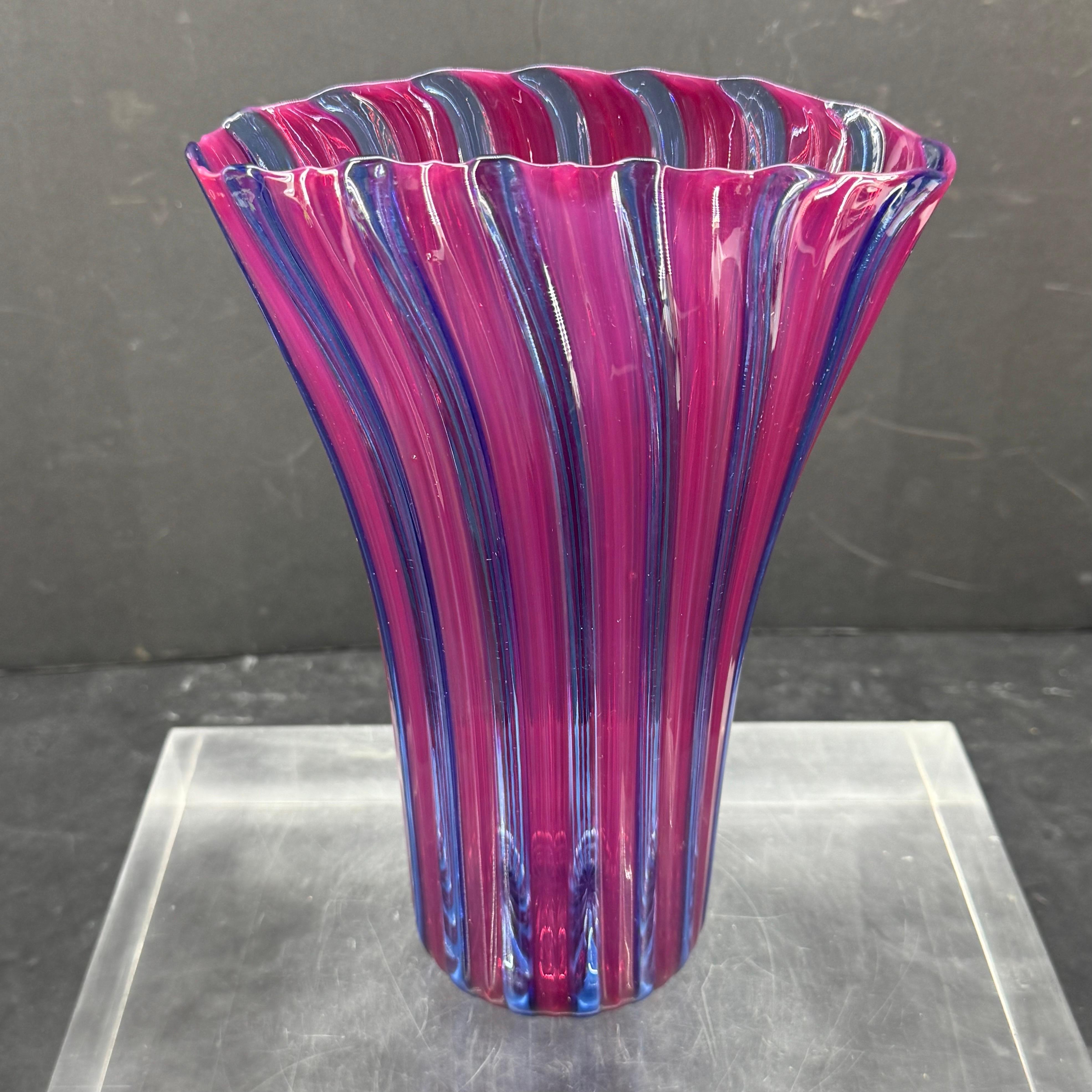Signed Italian Murano Art Glass Vase, Mid-Century Modern For Sale 1