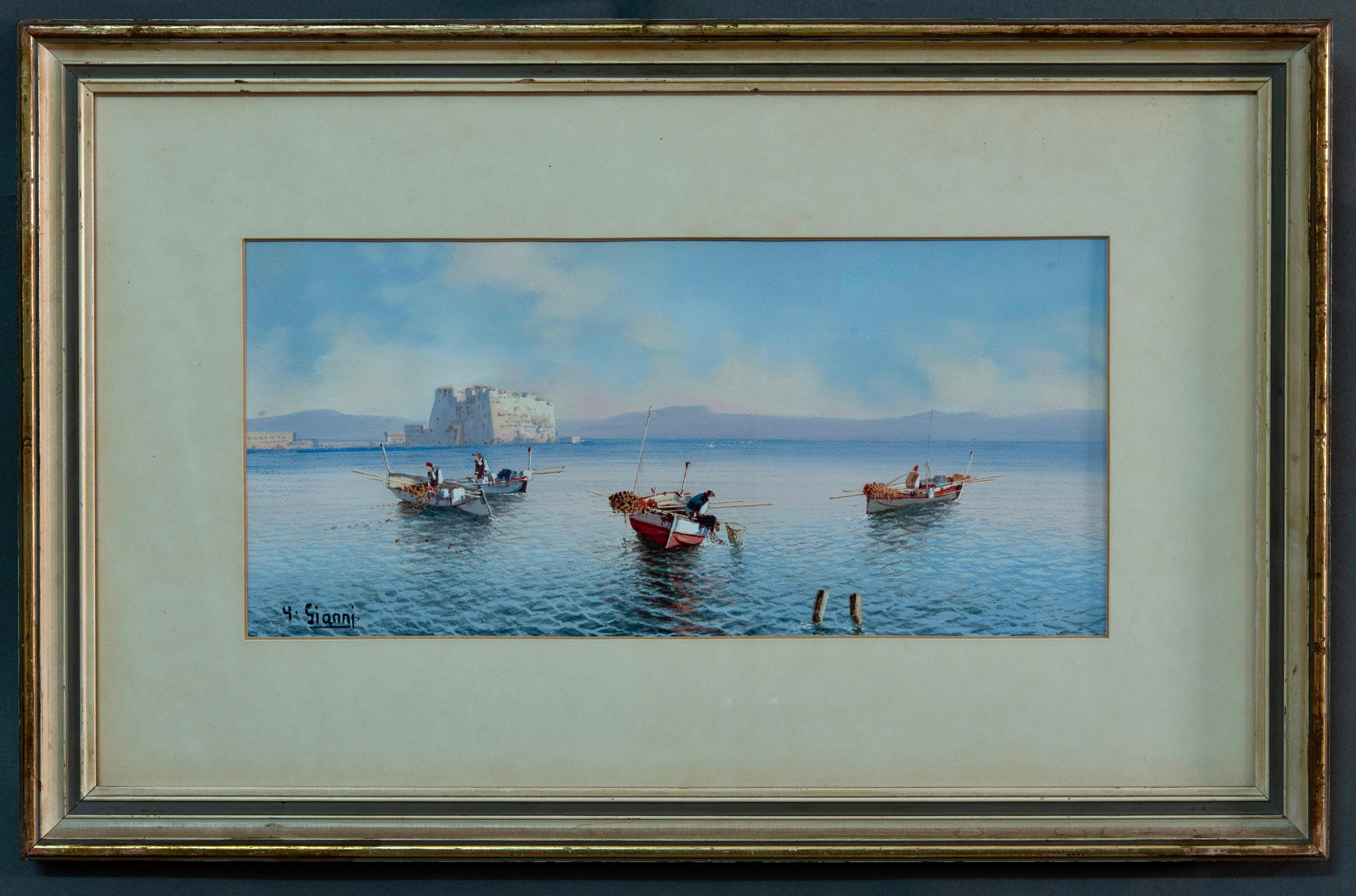 Peinture italienne d'époque de paysage napolitaine signée  en vente 1