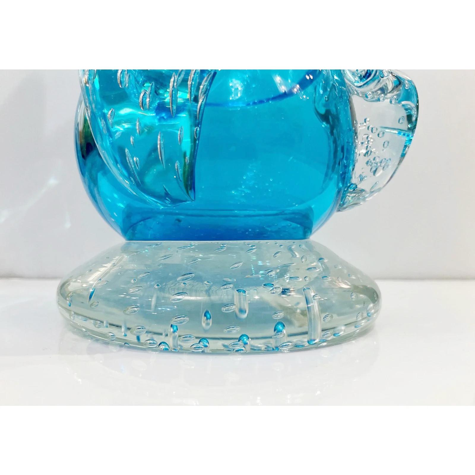 20th Century Signed Italian Vase in Sky Blue Murano Glass For Sale