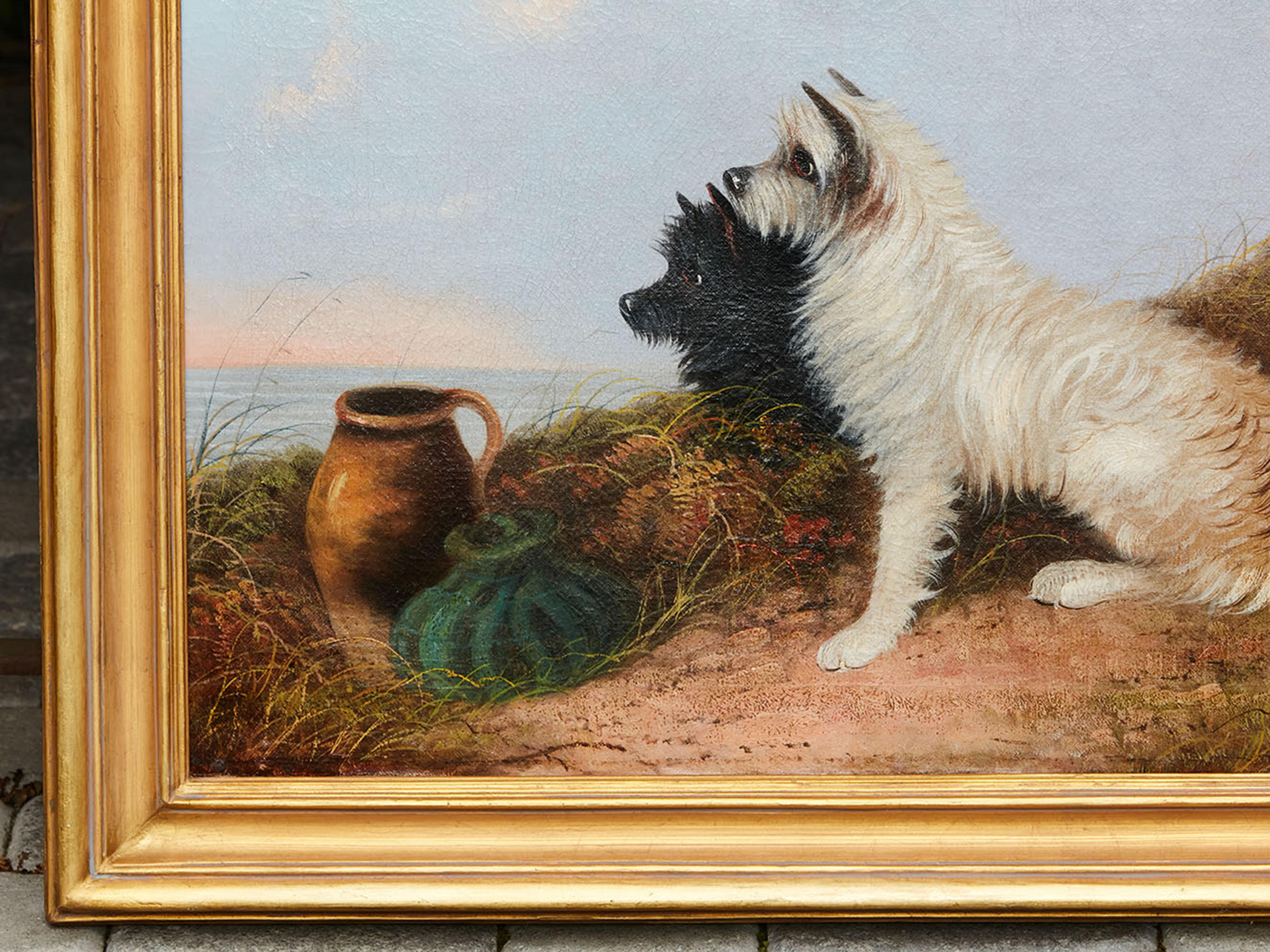 Signed J. Langlois Late 19th Century Oil on Canvas Painting Depicting Terriers 3
