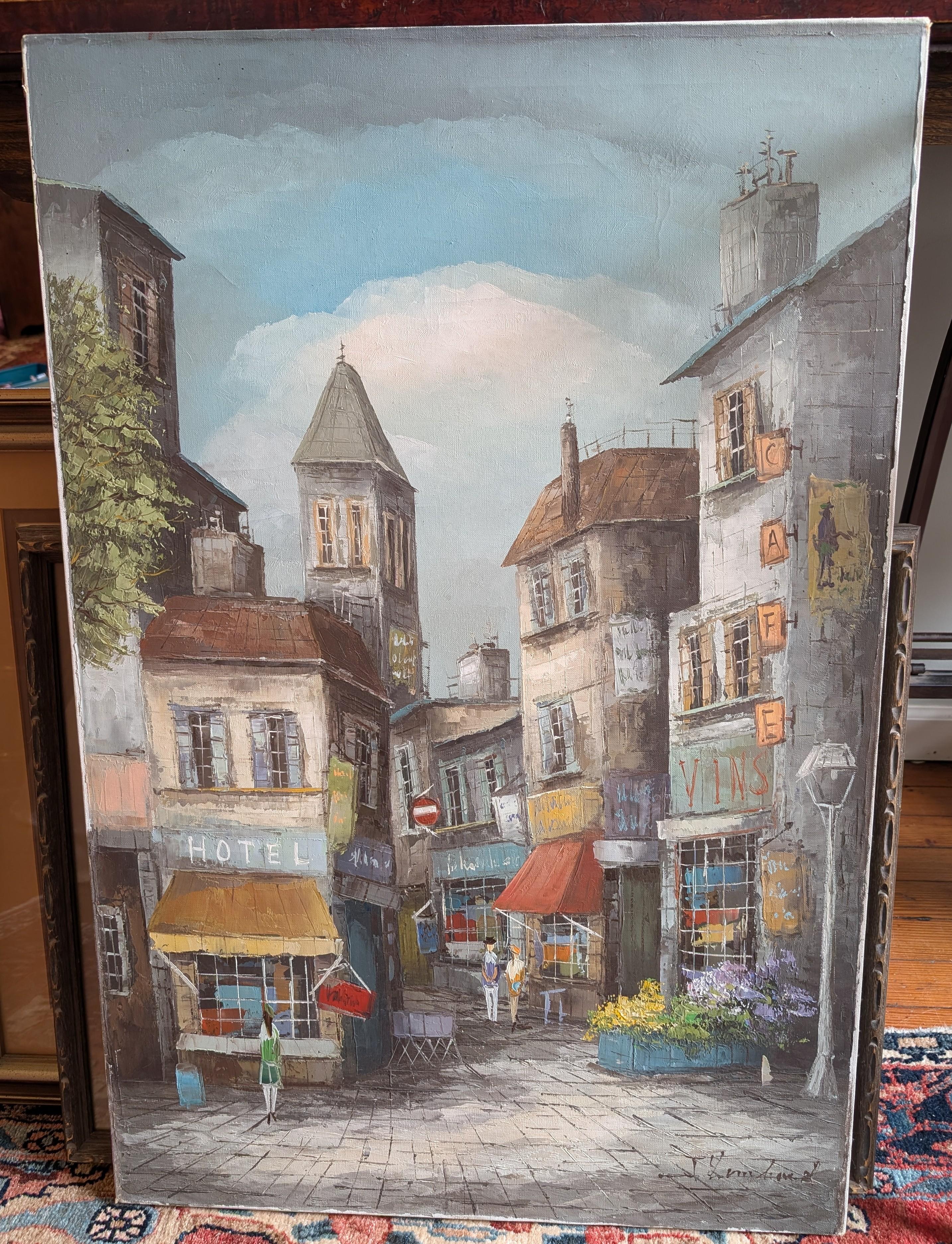 Signed J Lombard Original Oil Painting Paris France Hotel Street Scene 36