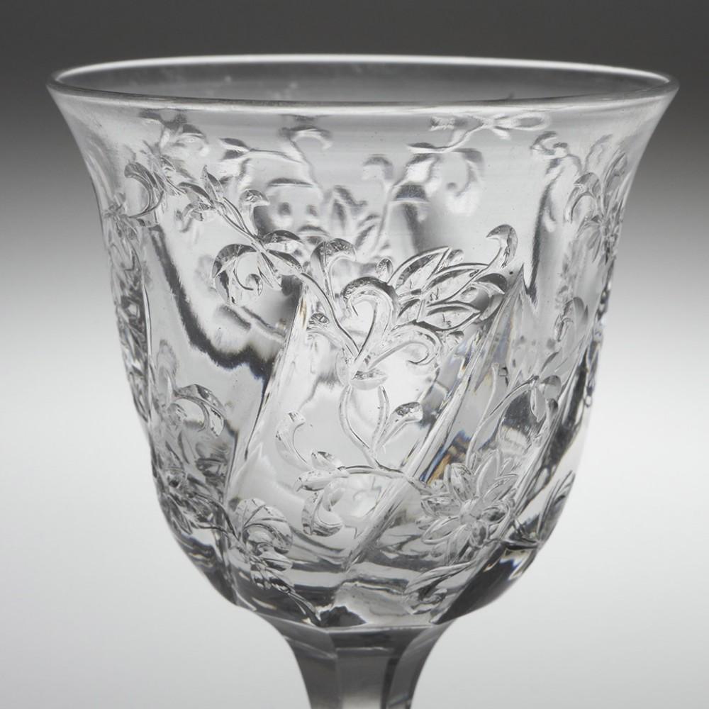 Edwardian Signed J Palme Engraved Rock Crystal Port Glasses for Thomas Webb, c1905 For Sale