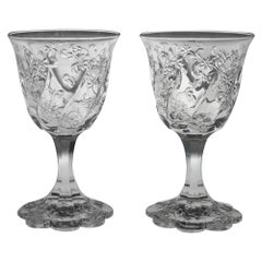 Verres à porto en cristal de roche gravés signés J Palme pour Thomas Webb, c1905