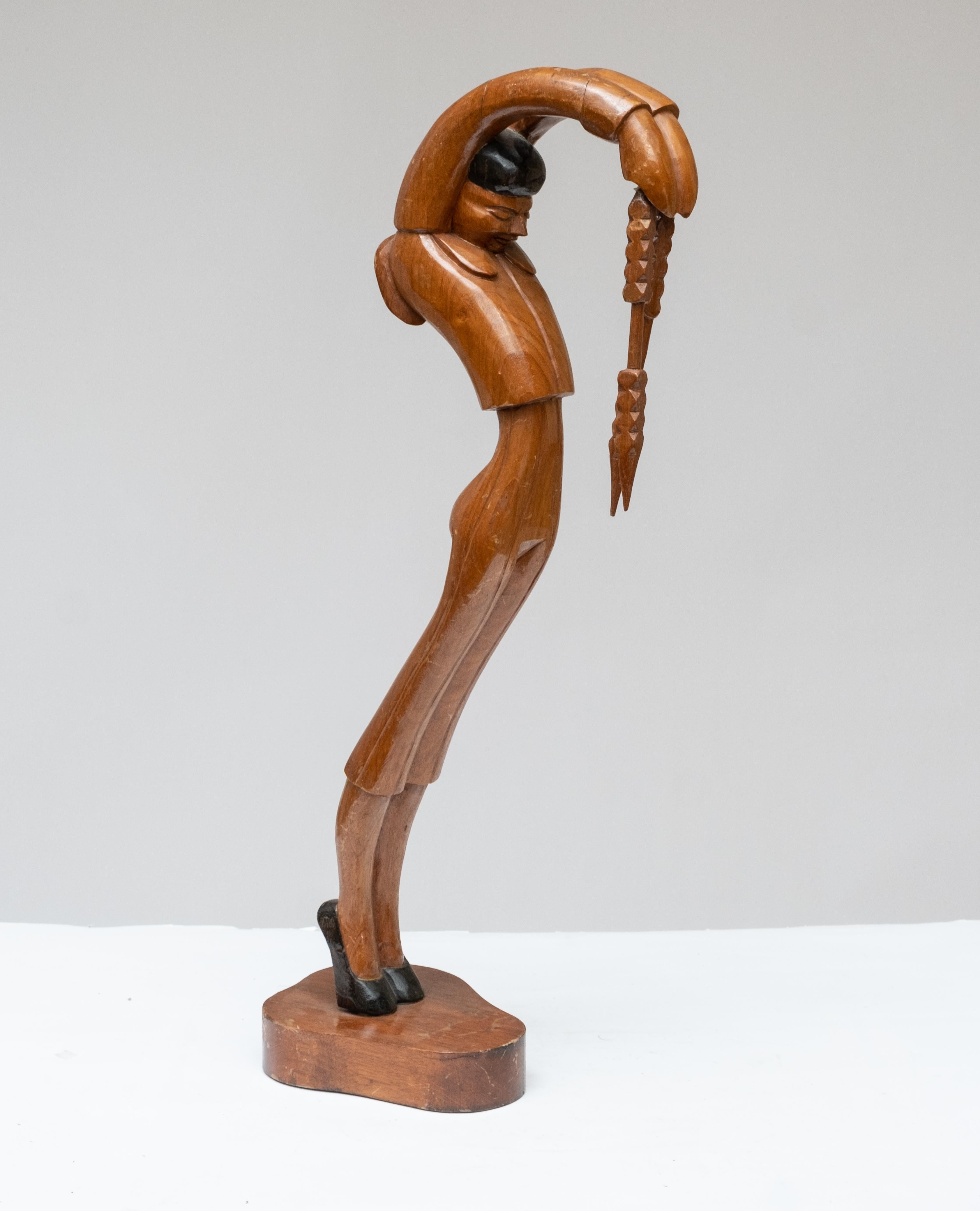 Signé J. Pinal Wood (1913-1983) Sculpture sculptée d'un Matador