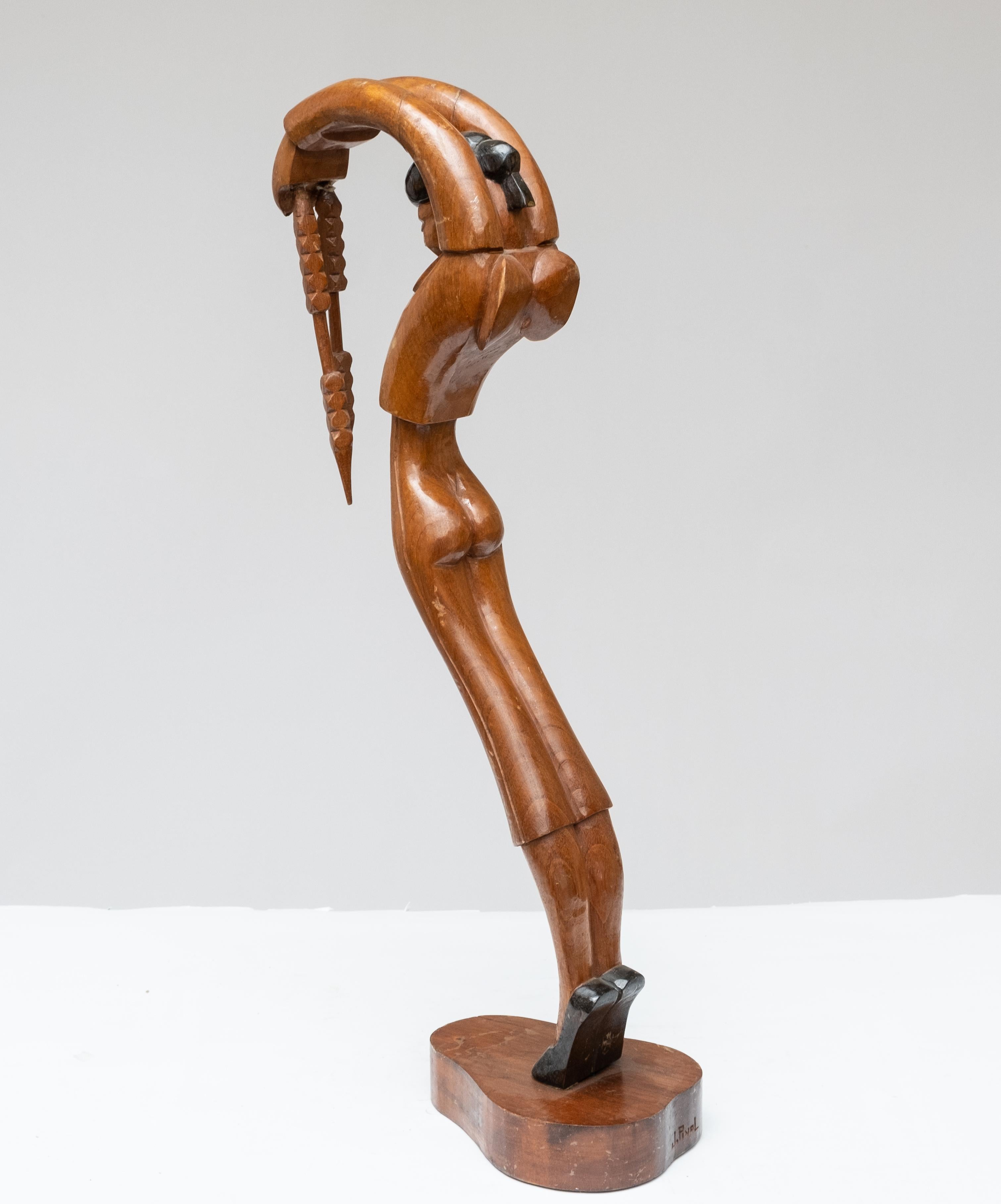 Signed J. Pinal Wood Carved Sculpture of Matador For Sale 2