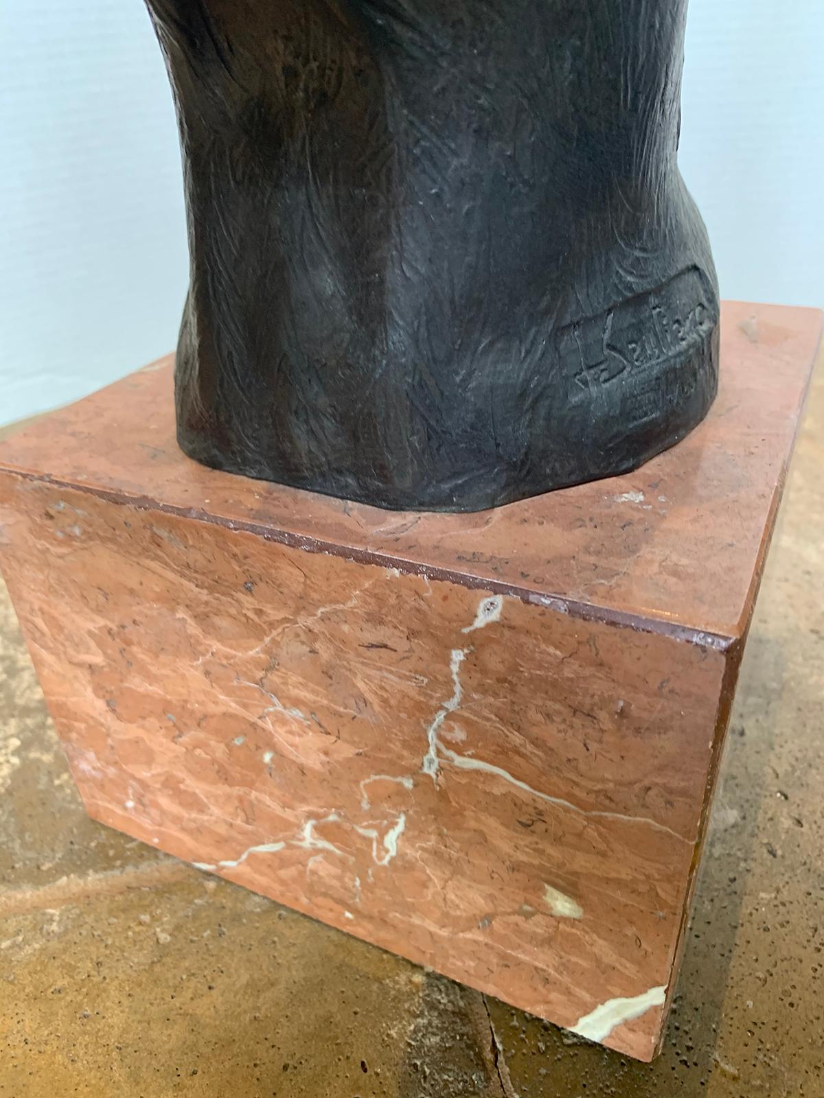 Signed J. Santiago Bronze Doberman Pinscher Head on Marble Base, 20th Century For Sale 8