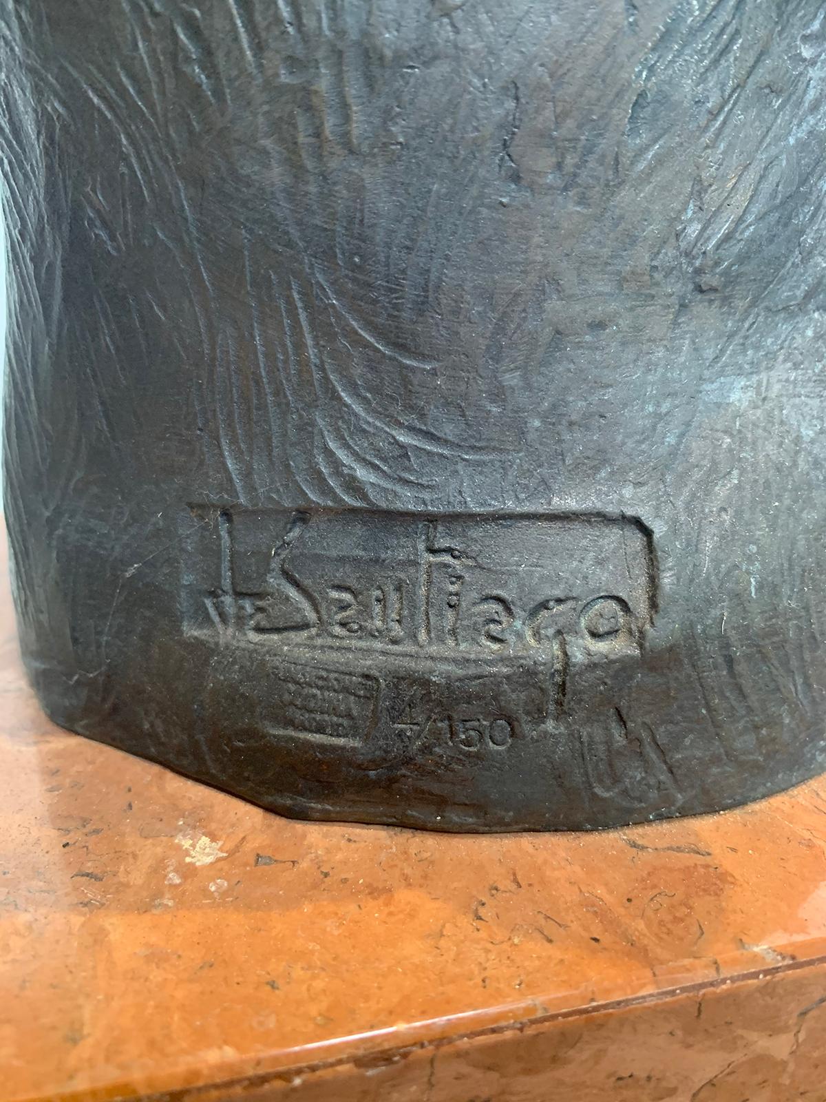Signed J. Santiago bronze Doberman pinscher head on marble base, 20th century, American.