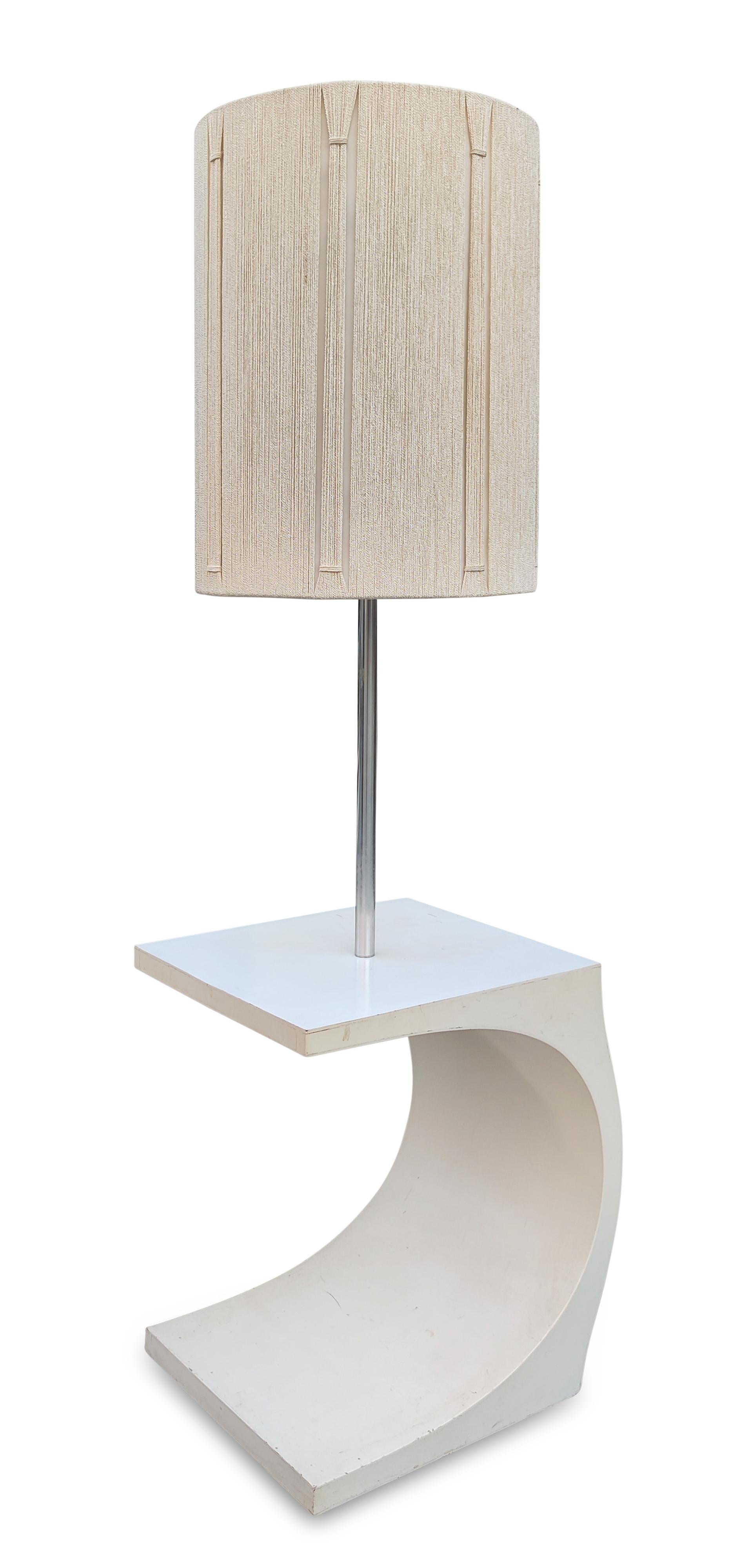 Enameled Signed Jack Haywood Lamp Table by Modeline with Original Oversize Shade