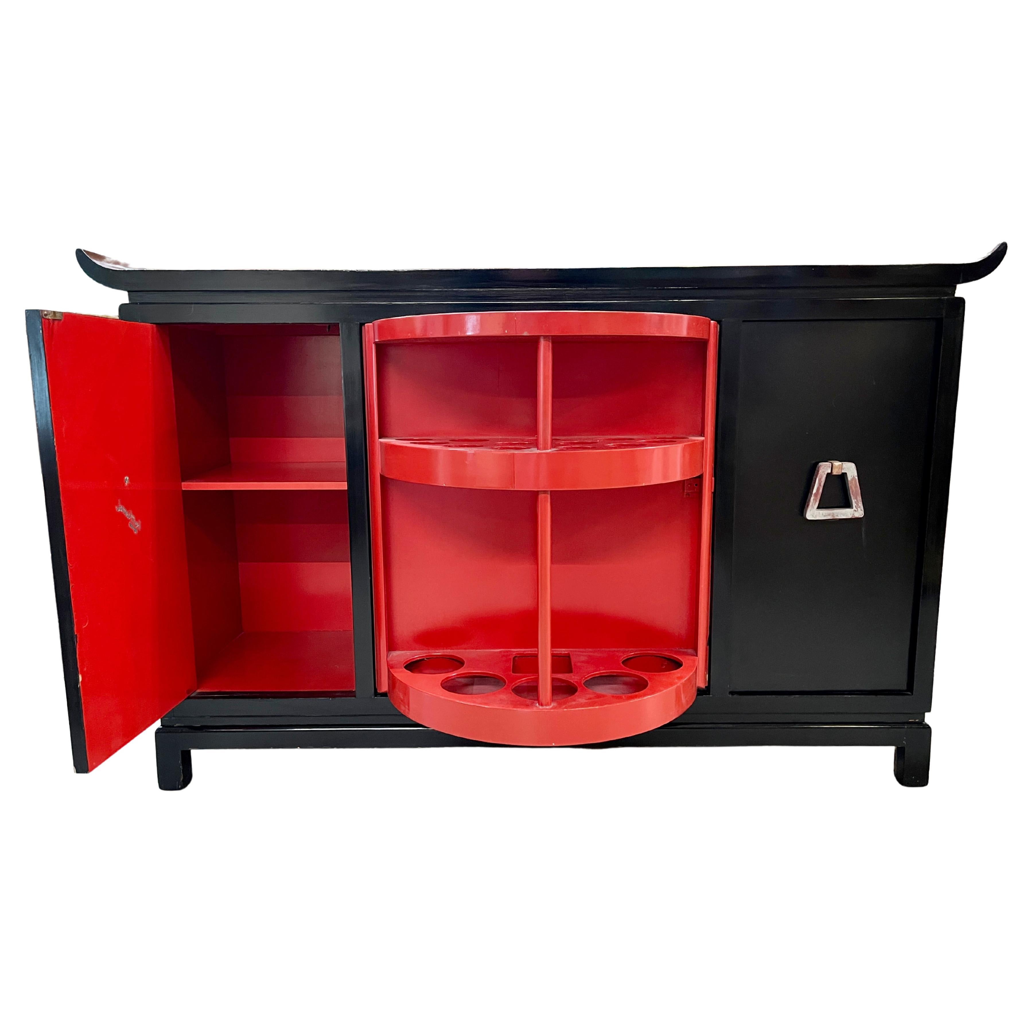 Signed James Mont Design Pagoda Cocktail Cabinet For Sale