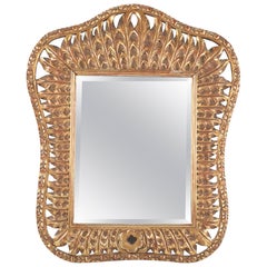 Signed Jansen Carved Gilt Feather Fantasy Mirror Signed Jansen Carved Gilt Feather Fantasy Mirror