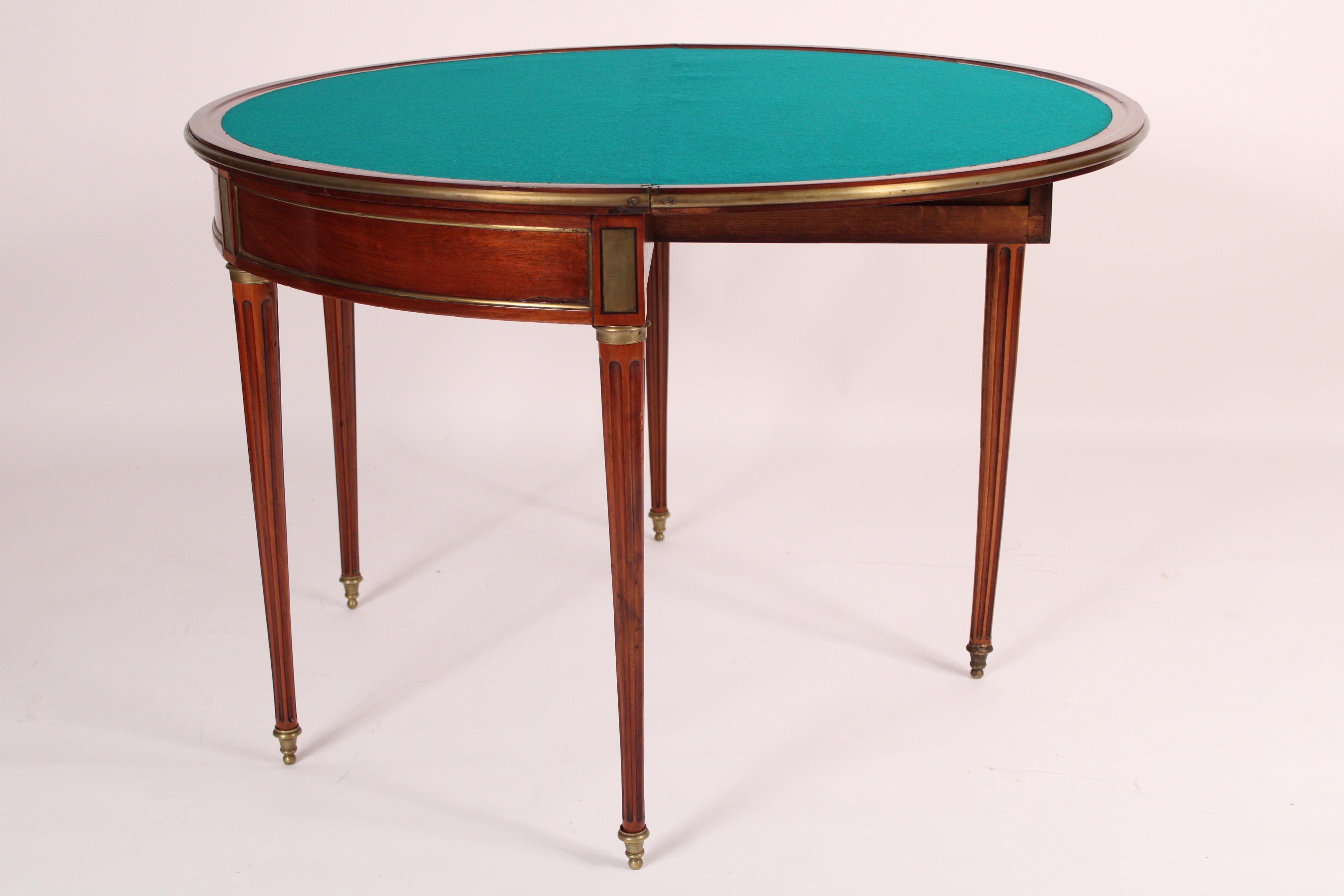 19th Century Signed Jansen Louis XVI Style Mahogany Brass Mounted Games Table