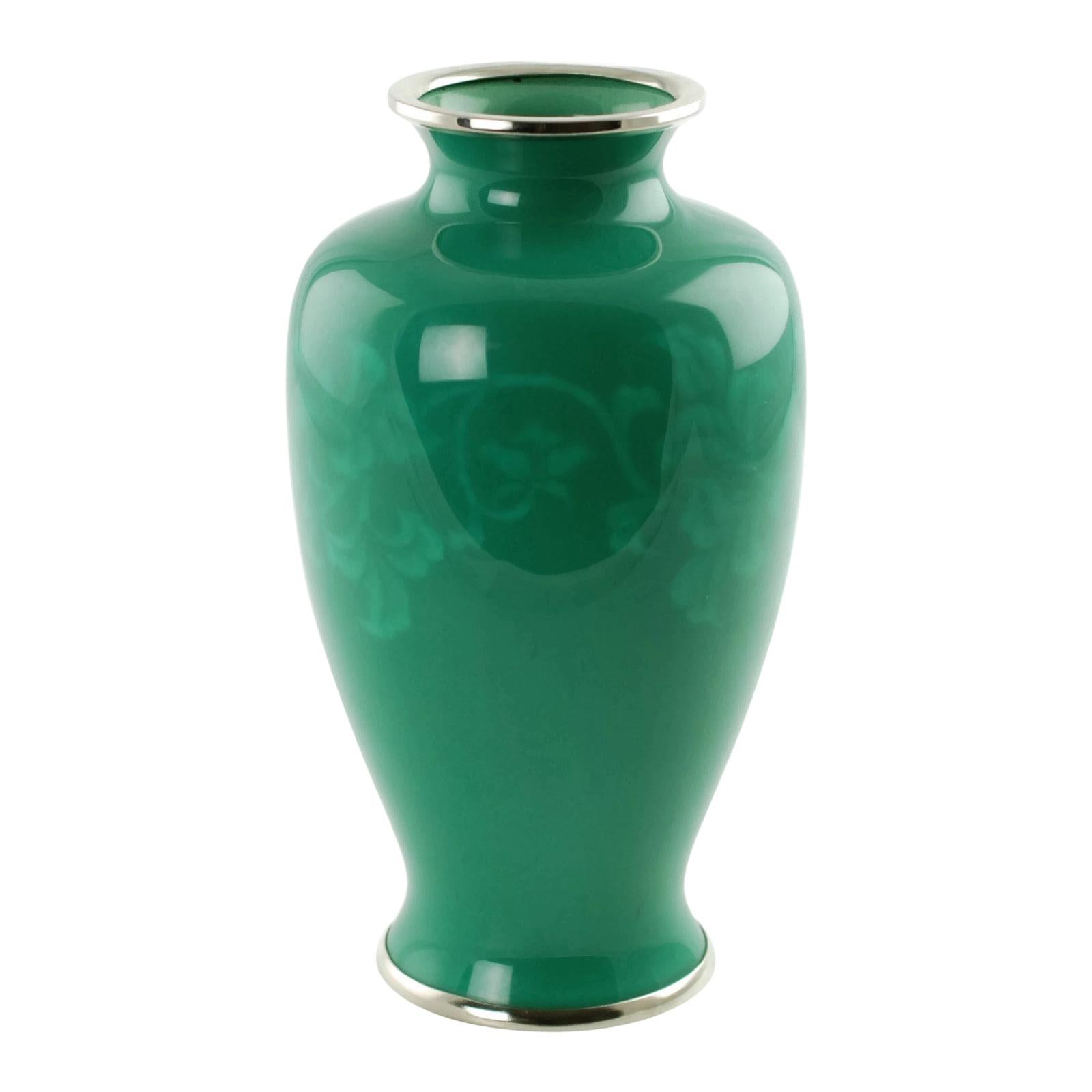 Signed Japanese Ando Jade Green Wireless Cloisonné Vase