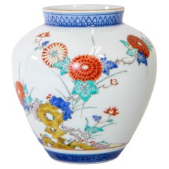 Signed Japanese Arita Kakiemon Vase with Flowers Design 1950s