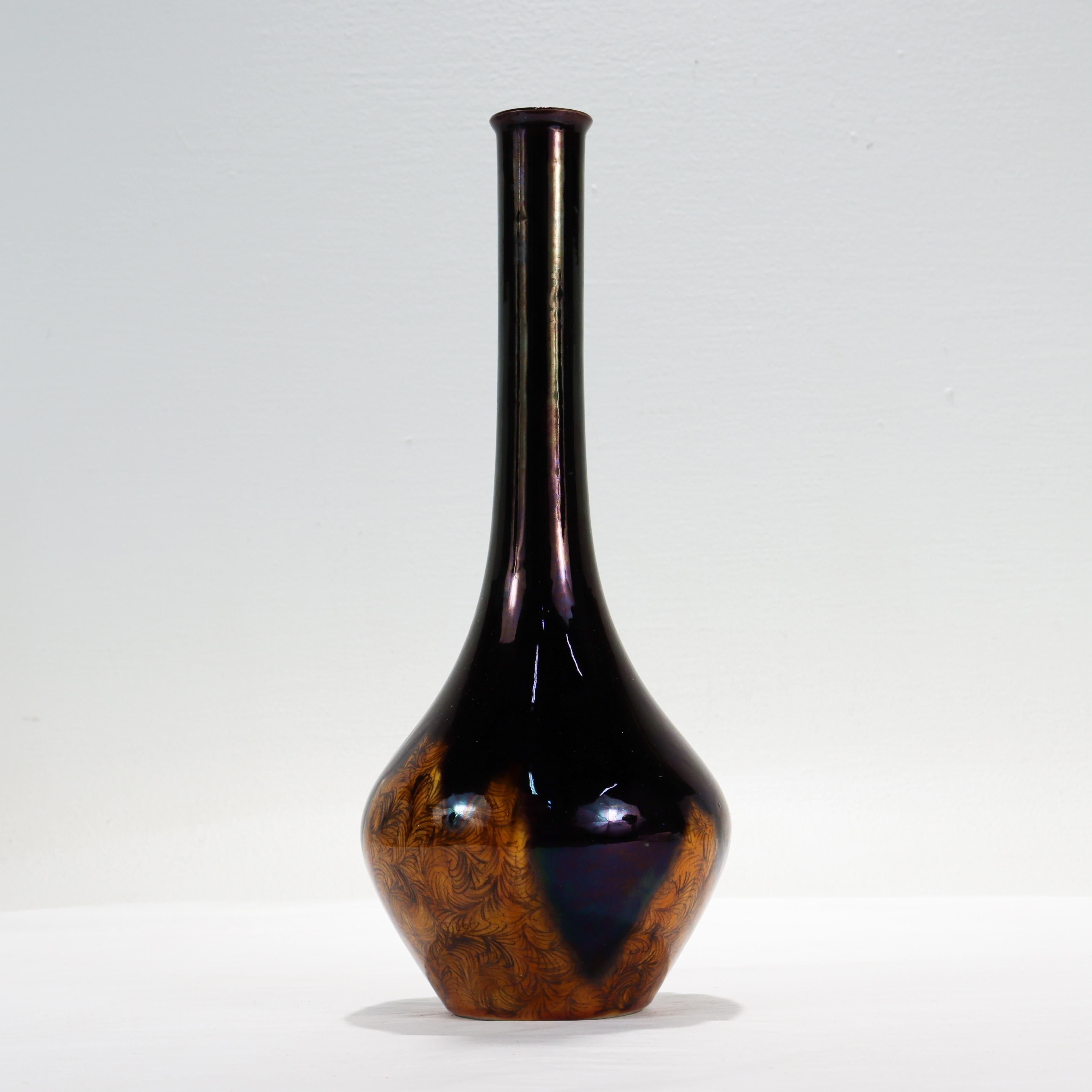 Jarrón de porcelana japonesa Kutani de esmalte negro firmado por Mitsui Tamekichi III Meiji en venta