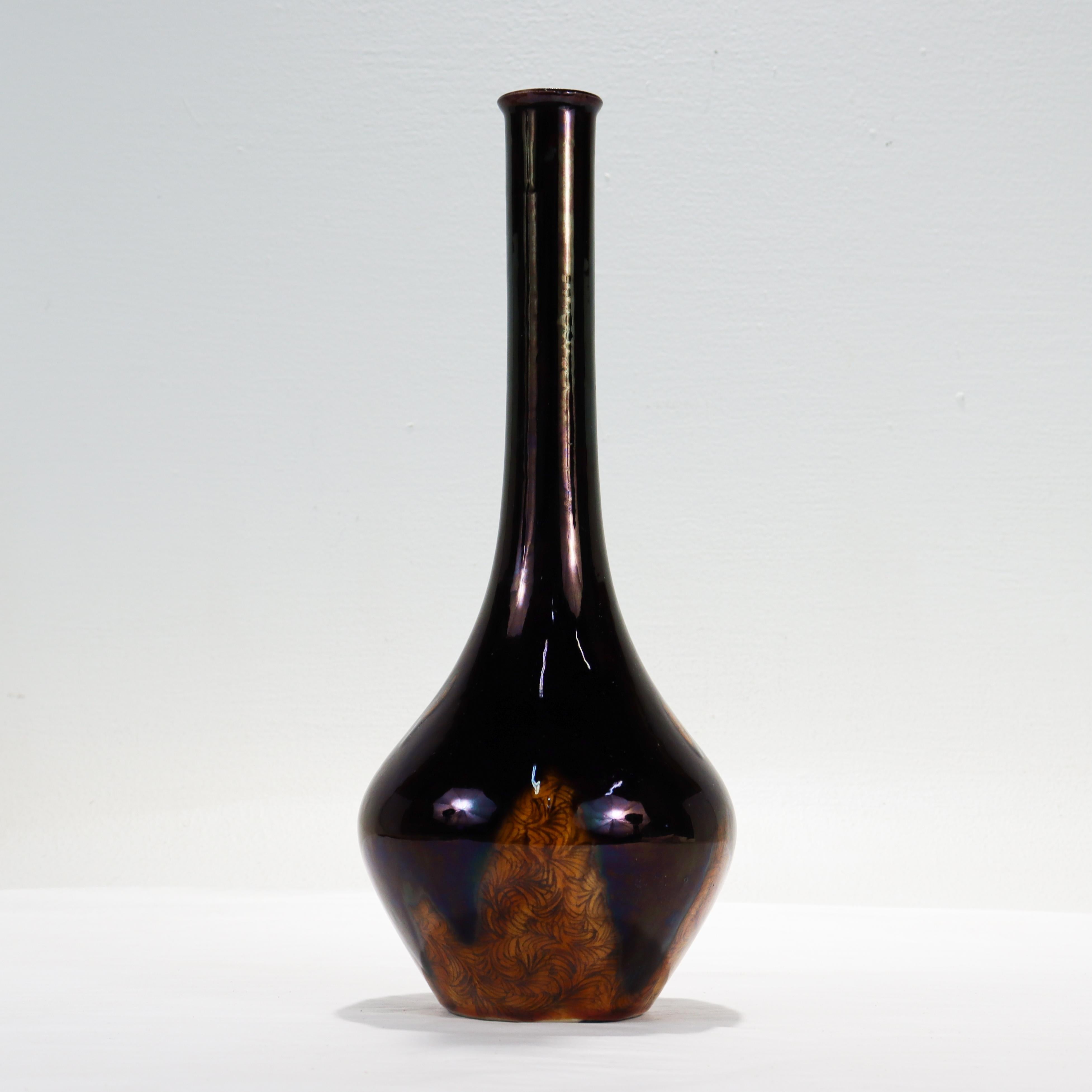 Signed Japanese Black Glaze Kutani Porcelain Vase by Mitsui Tamekichi III In Good Condition For Sale In Philadelphia, PA