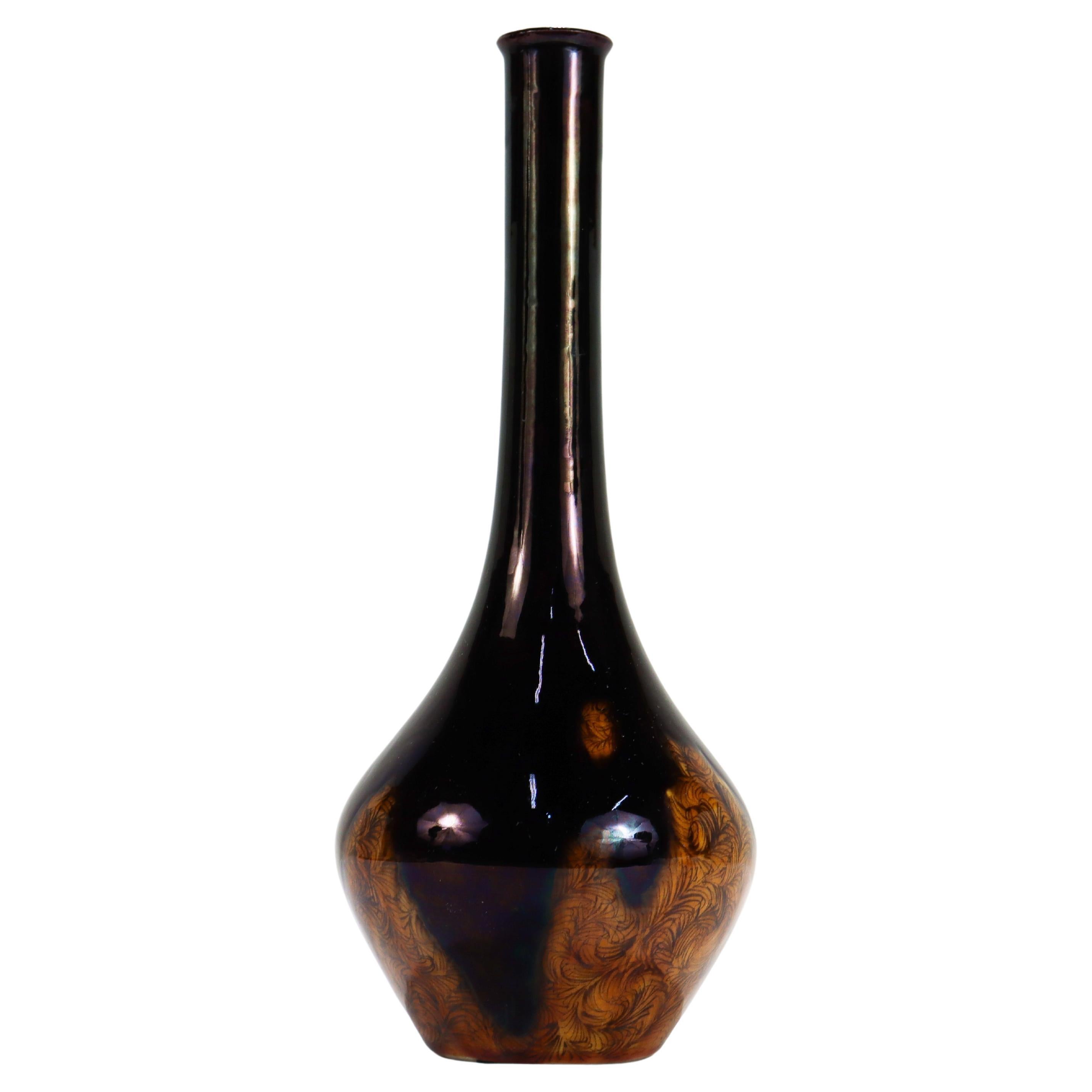 Signed Japanese Black Glaze Kutani Porcelain Vase by Mitsui Tamekichi III For Sale