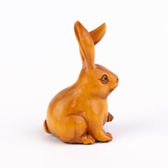 Signed Japanese Boxwood Netsuke Inro of a Bunny Rabbit