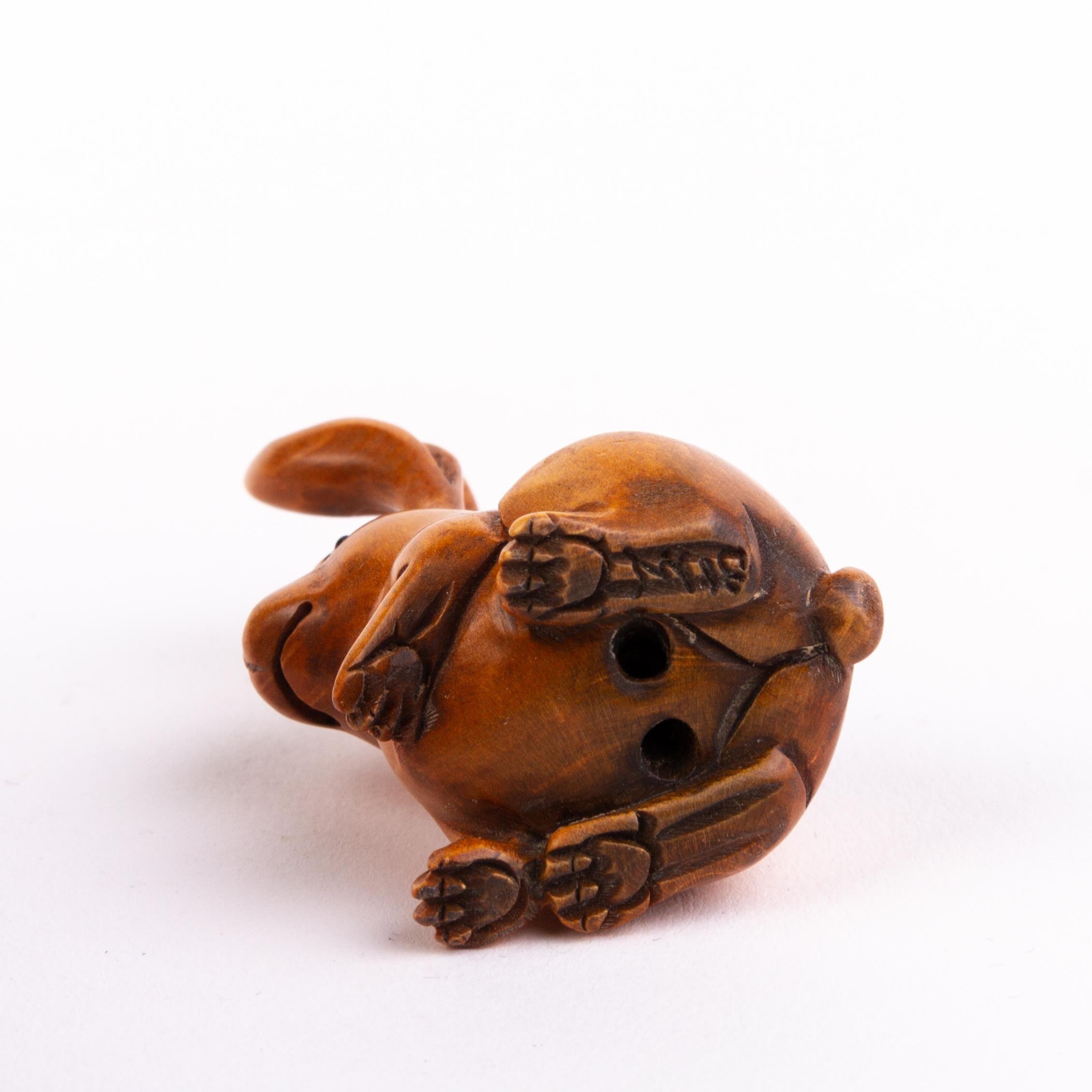 20th Century Signed Japanese Boxwood Netsuke Inro of a Bunny Rabbit For Sale