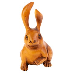 Vintage Signed Japanese Boxwood Netsuke Inro of a Bunny Rabbit