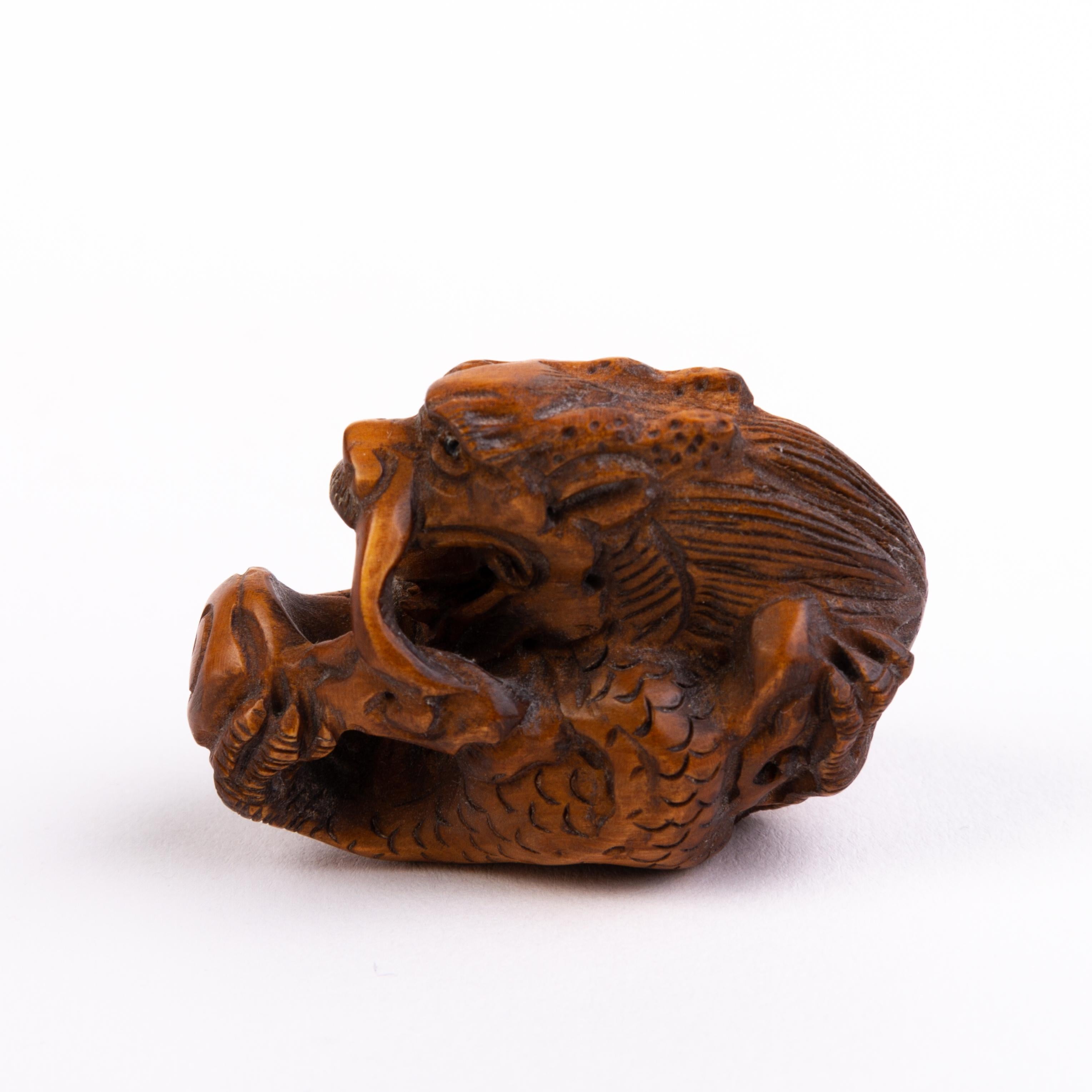 20th Century Signed Japanese Boxwood Netsuke Inro of a Dragon  For Sale