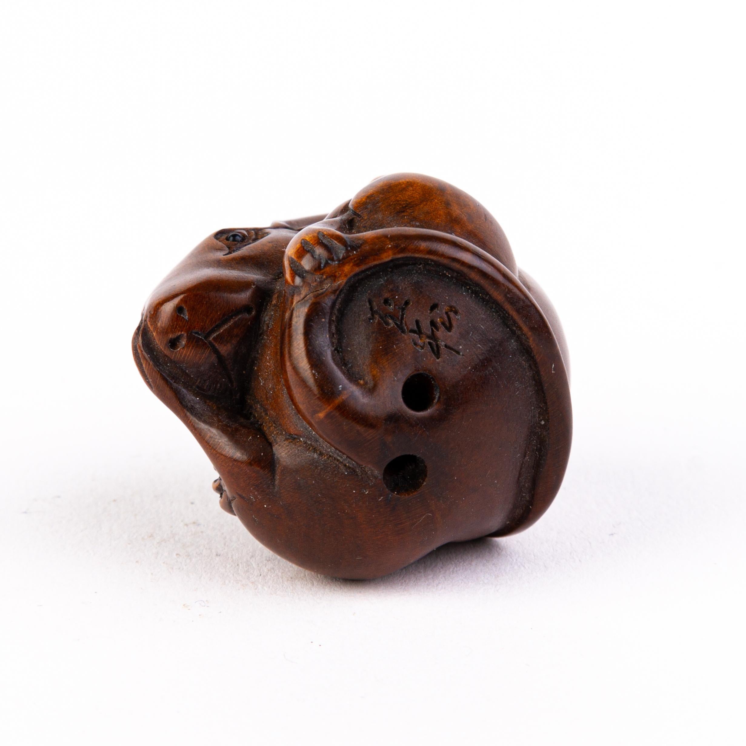 Signed Japanese Boxwood Netsuke Inro of a Mouse 1
