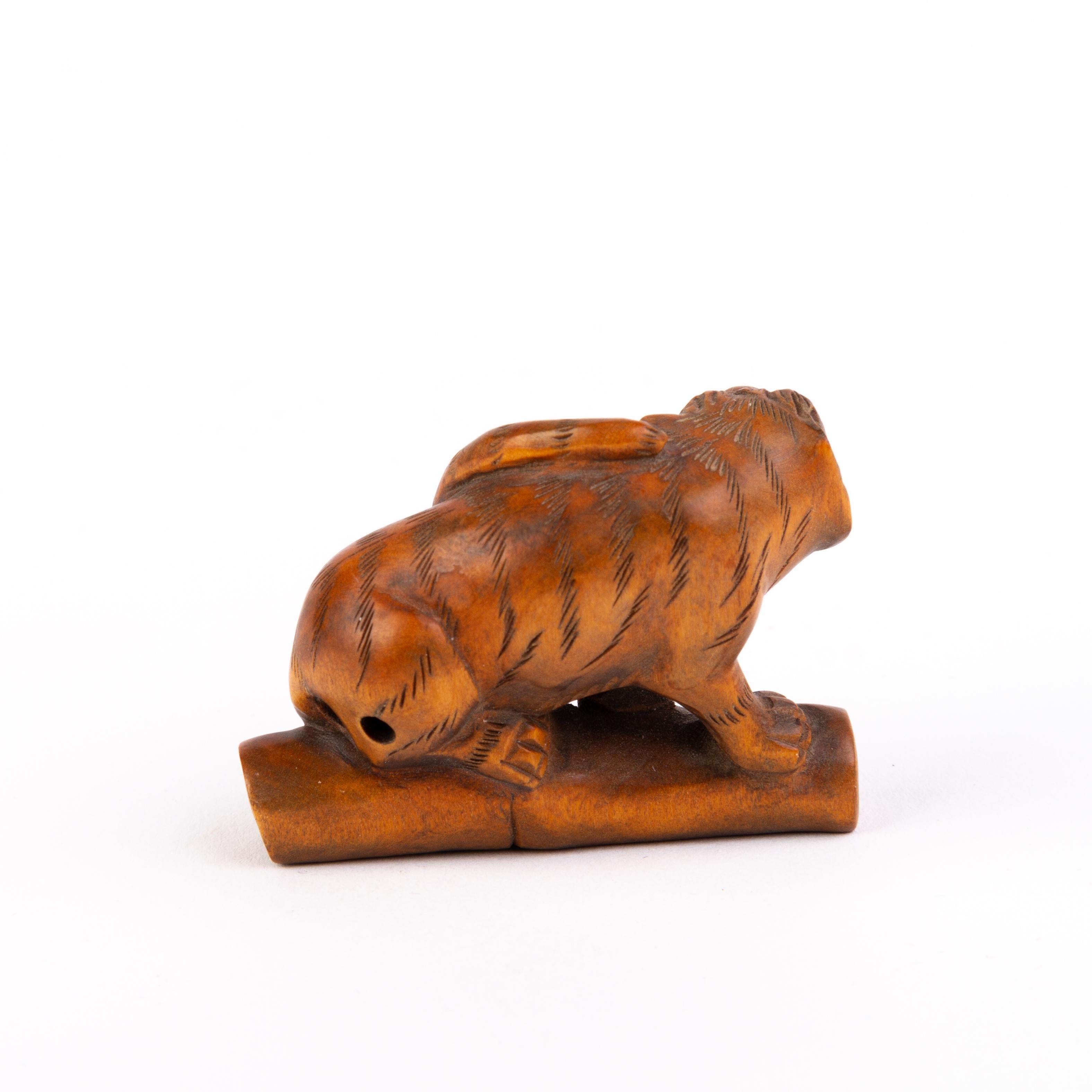 Signed Japanese Boxwood Netsuke Inro of a Tiger  In Good Condition For Sale In Nottingham, GB
