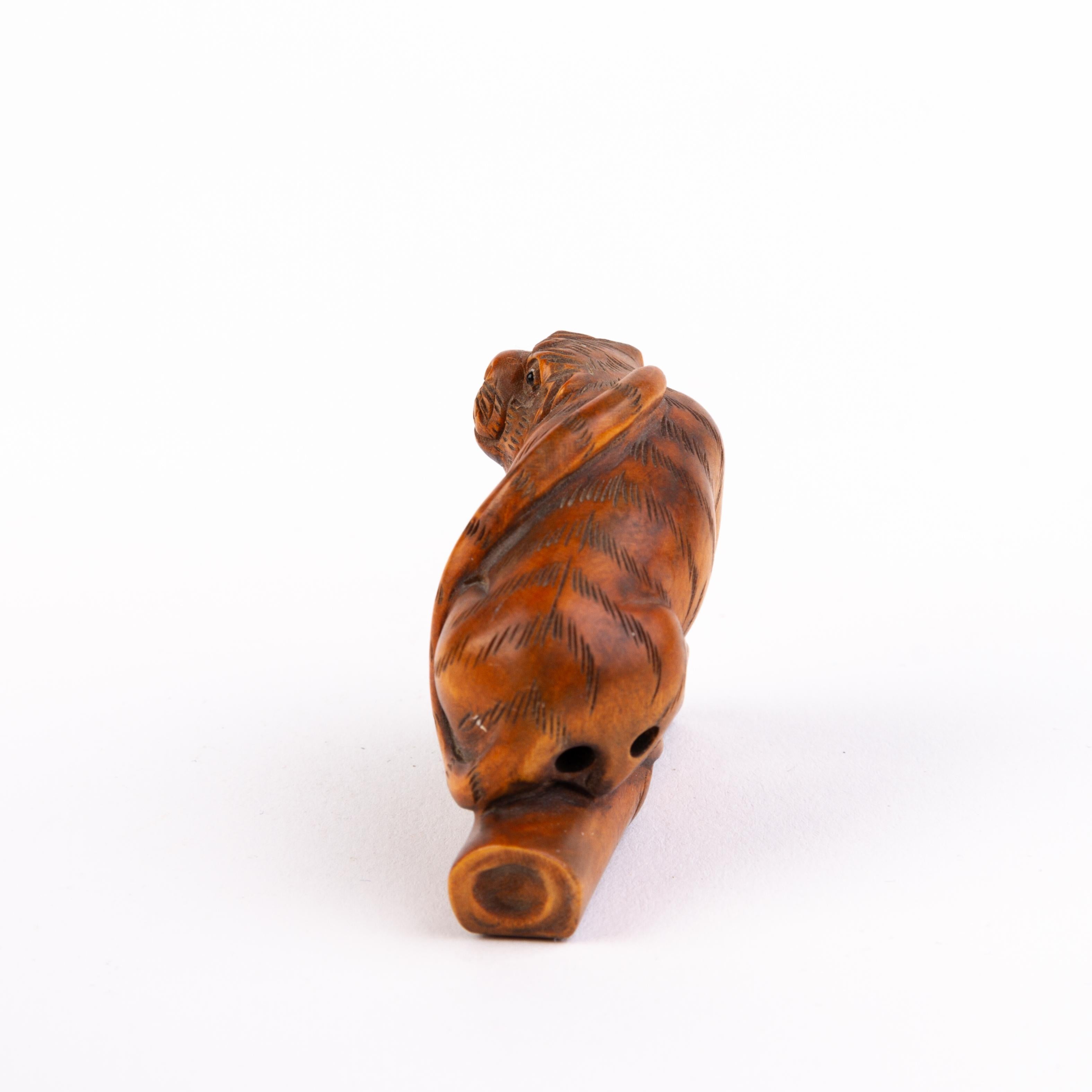 20th Century Signed Japanese Boxwood Netsuke Inro of a Tiger  For Sale