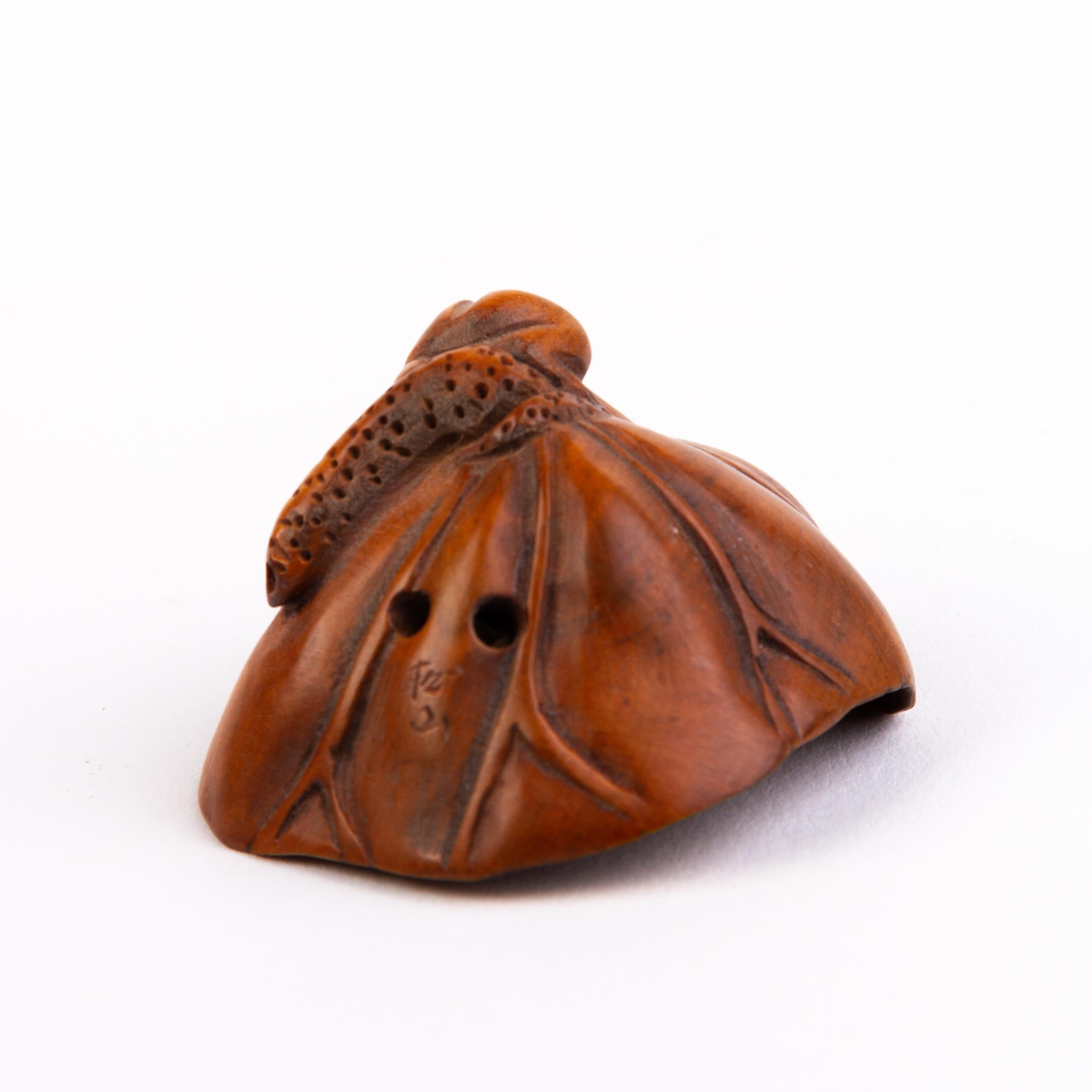 Signed Japanese Boxwood Netsuke Inro of a Tree Frog  In Good Condition For Sale In Nottingham, GB