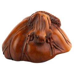 Netsuke Inro japonais signé représentant une grenouille d'arbre 