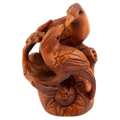 Netsuke Inro d'oiseaux japonais signé