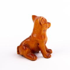 Signed Japanese Boxwood Netsuke Inro of Dog