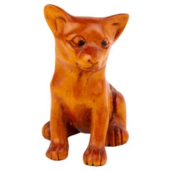 Signed Japanese Boxwood Netsuke Inro of Dog 