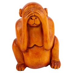 Vintage Signed Japanese Boxwood Netsuke Inro of Monkey 