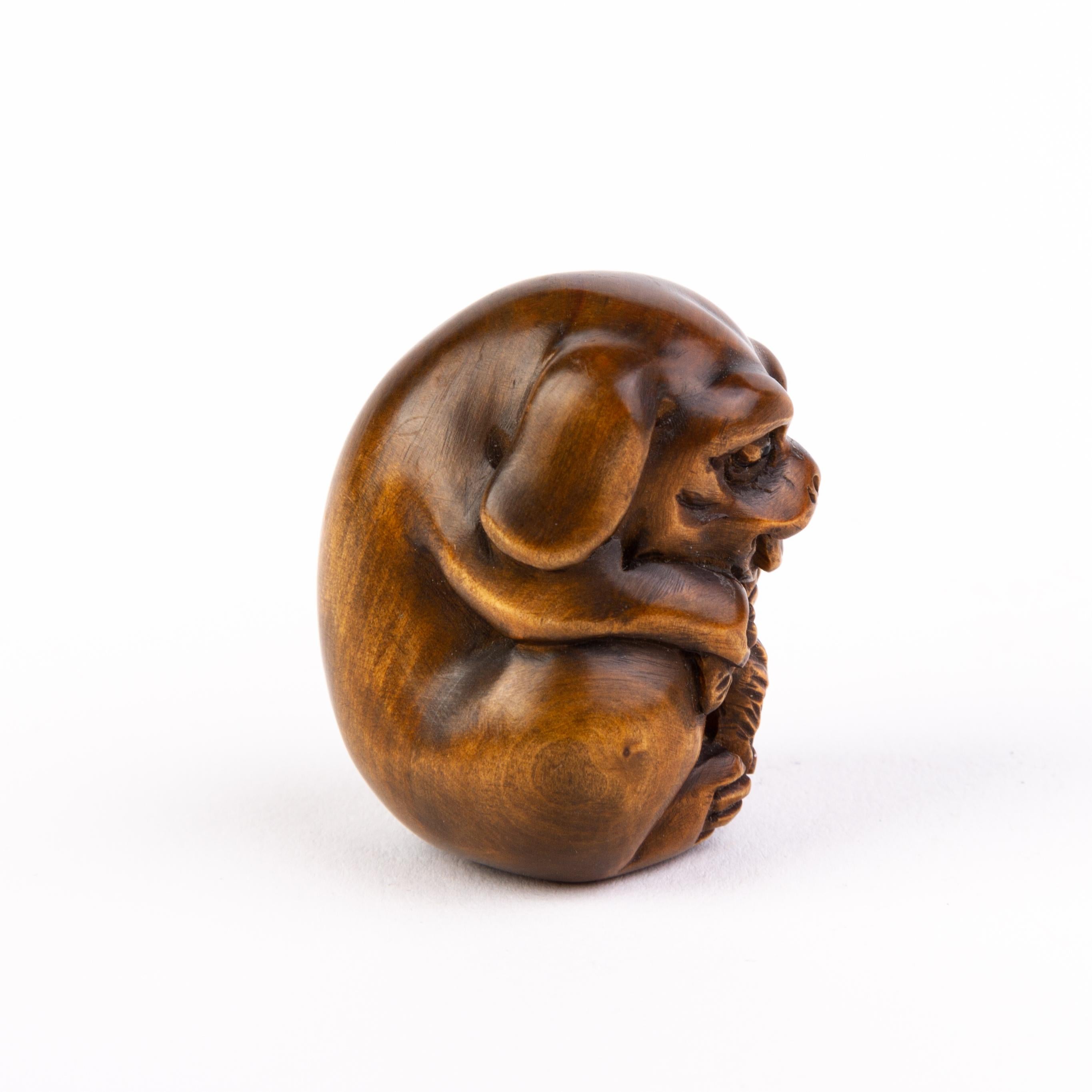 In good condition
From a private collection
Free international shipping
Signed Japanese Boxwood Netsuke Inro of Puppy Dog 