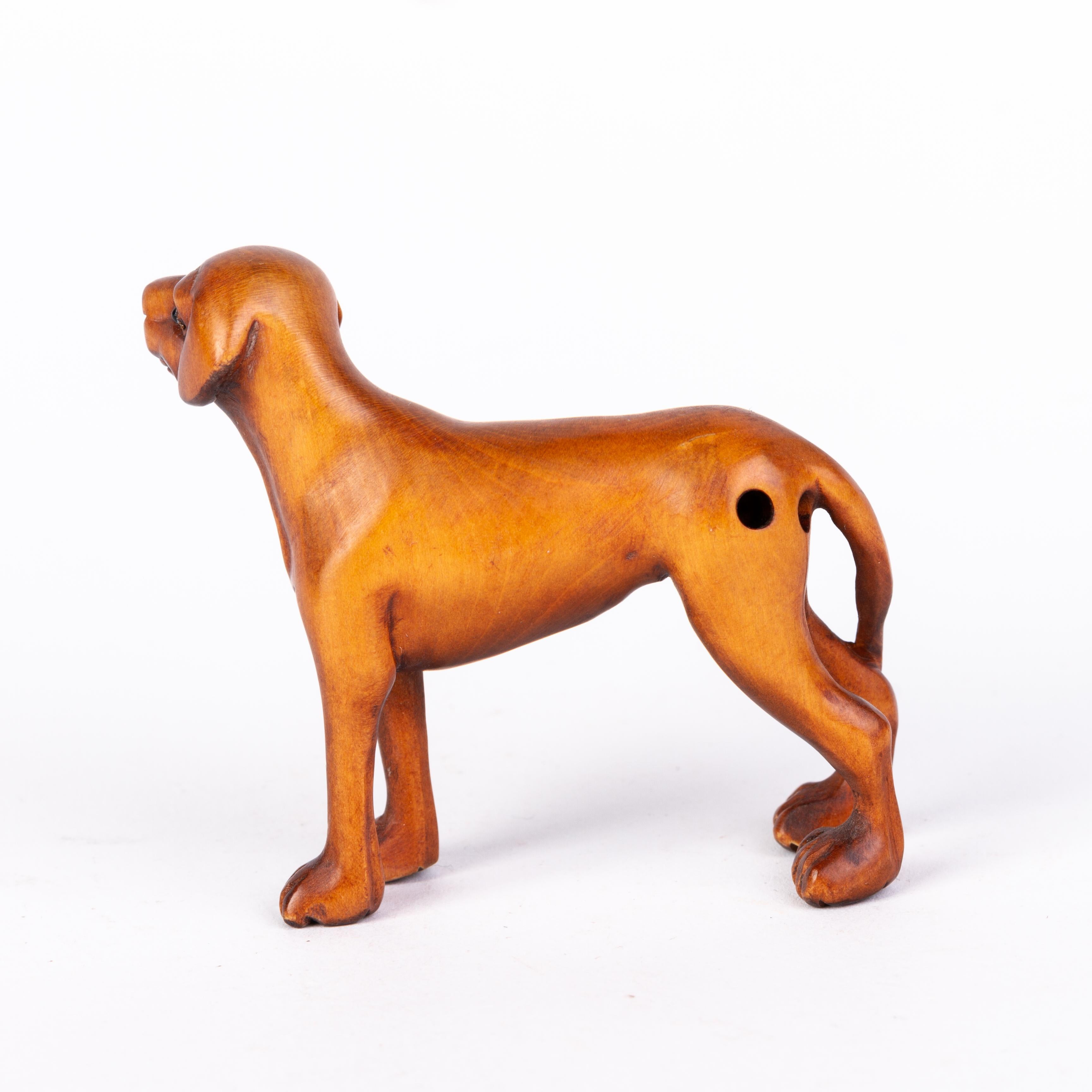 Hand-Carved Signed Japanese Carved Boxwood Dog Netsuke Inro Ojime For Sale