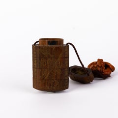 Signed Japanese Carved Boxwood Dragon Inro Ojime with Netsuke