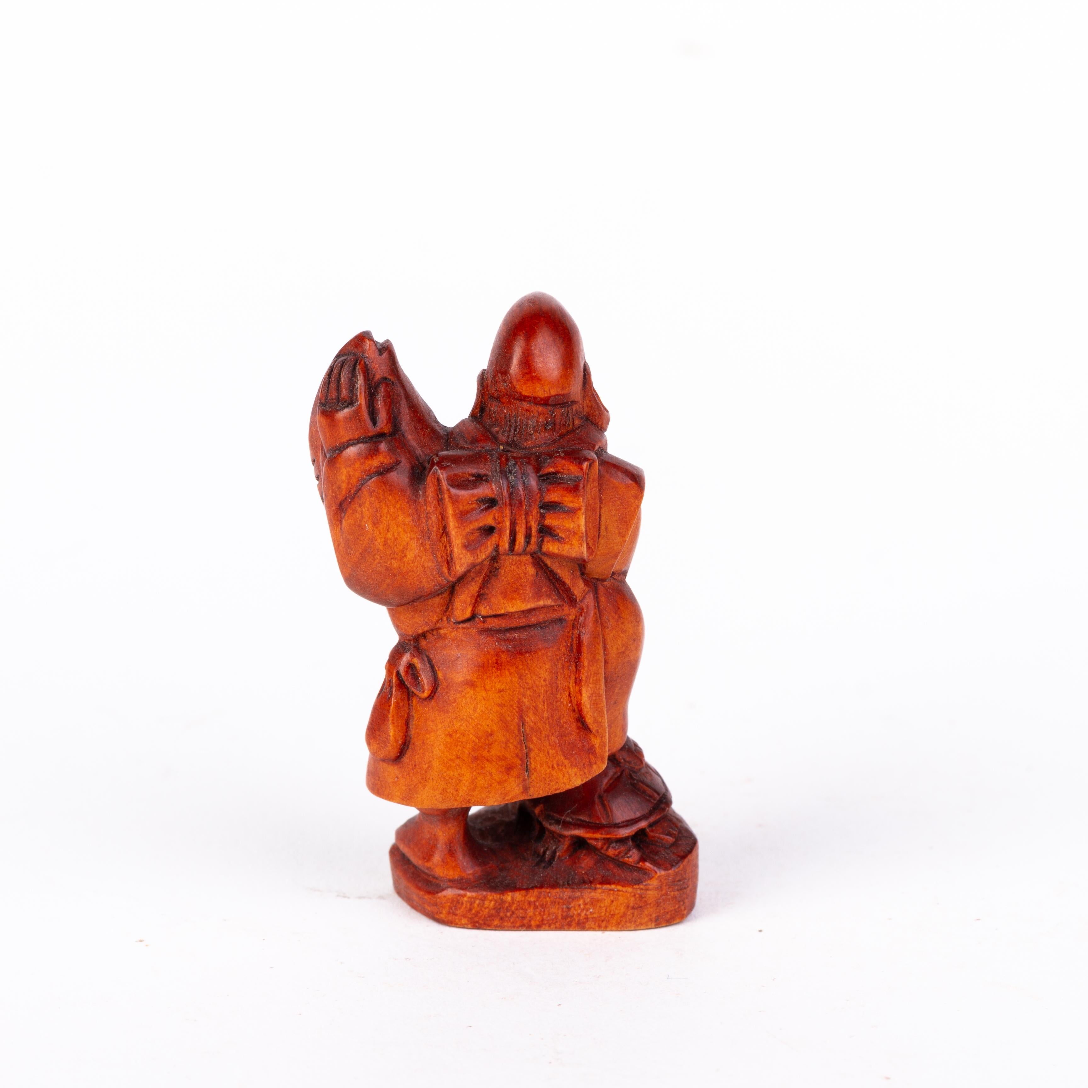 Hand-Carved Signed Japanese Carved  Boxwood Fisherman Netsuke Inro Ojime For Sale