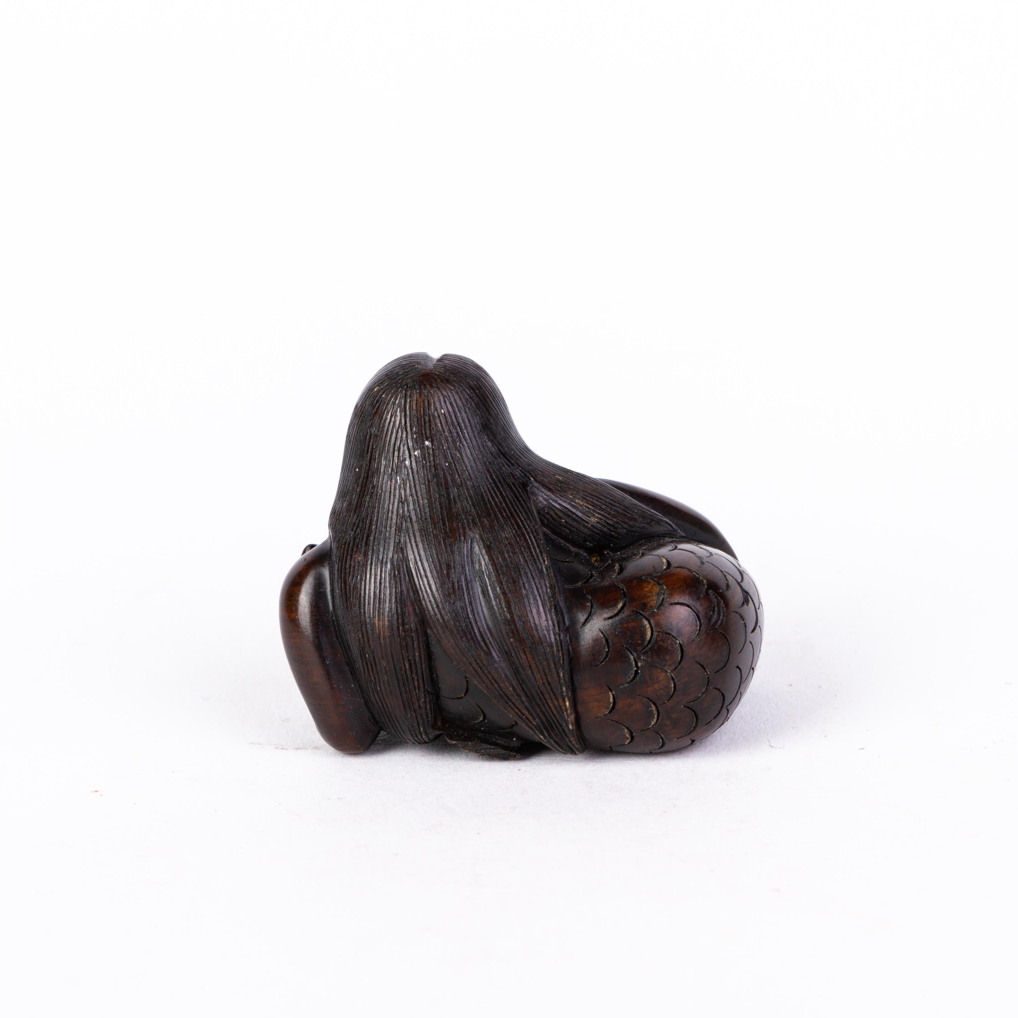 Hand-Carved Signed Japanese Carved  Boxwood Mermaid Netsuke Inro Ojime For Sale