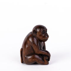 Signed Japanese Carved Boxwood Monkey Netsuke Inro Ojime