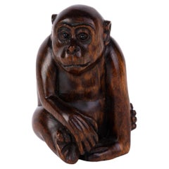 Signed Japanese Carved Boxwood Monkey Netsuke Inro Ojime