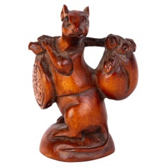 Signiertes japanisches geschnitztes Buchsbaumholz Netsuke Inro Ojime