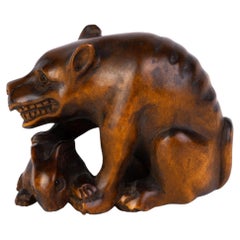 Netsuke Inro Ojime - Bois de buis sculpté japonais signé