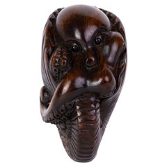 Vintage Signed Japanese Carved Boxwood Octopus Netsuke Inro Ojime