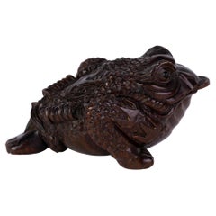 Signed Japanese Carved Boxwood Toad Netsuke Inro Ojime 