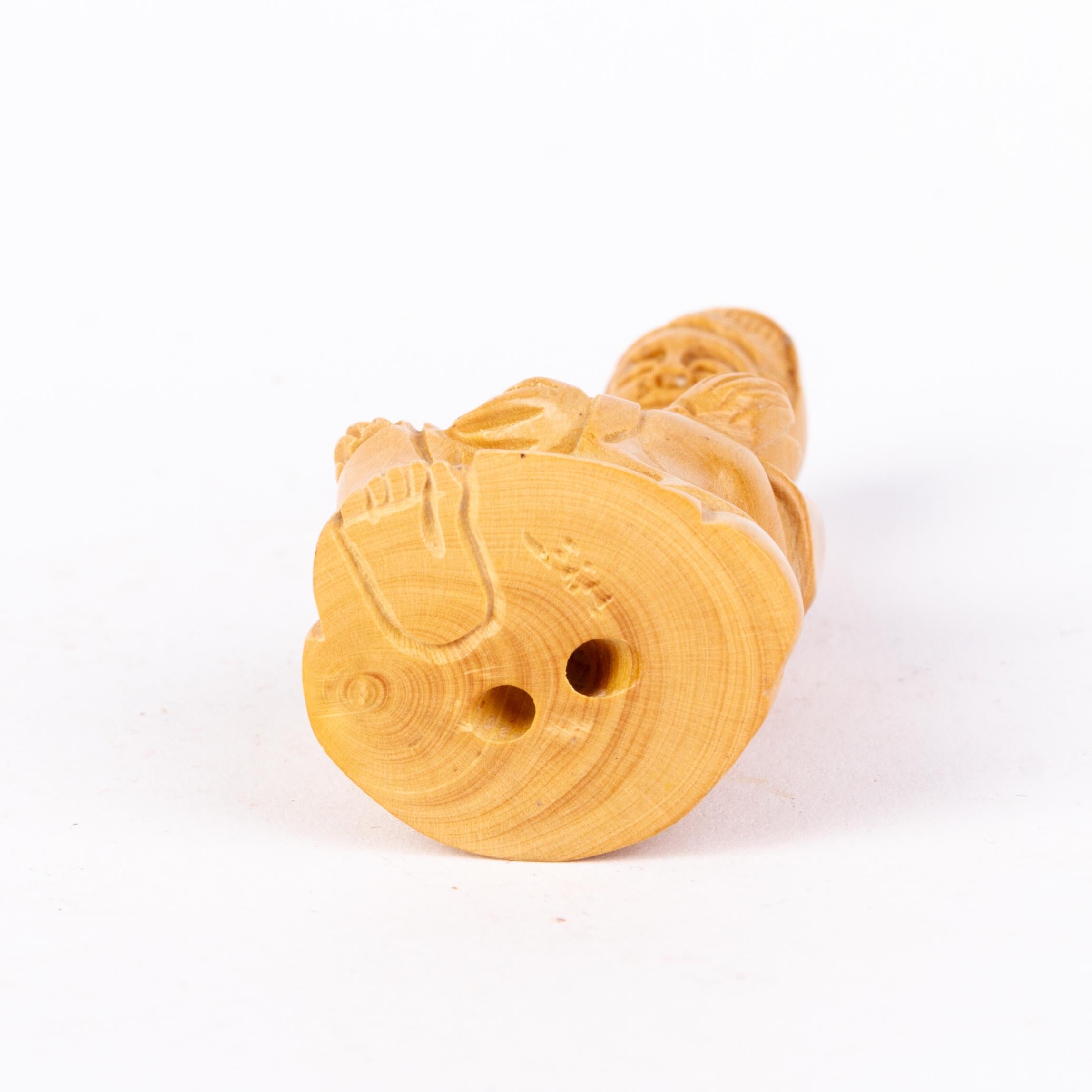 20th Century Signed Japanese Carved Quanyin Boxwood Netsuke Inro Ojime For Sale