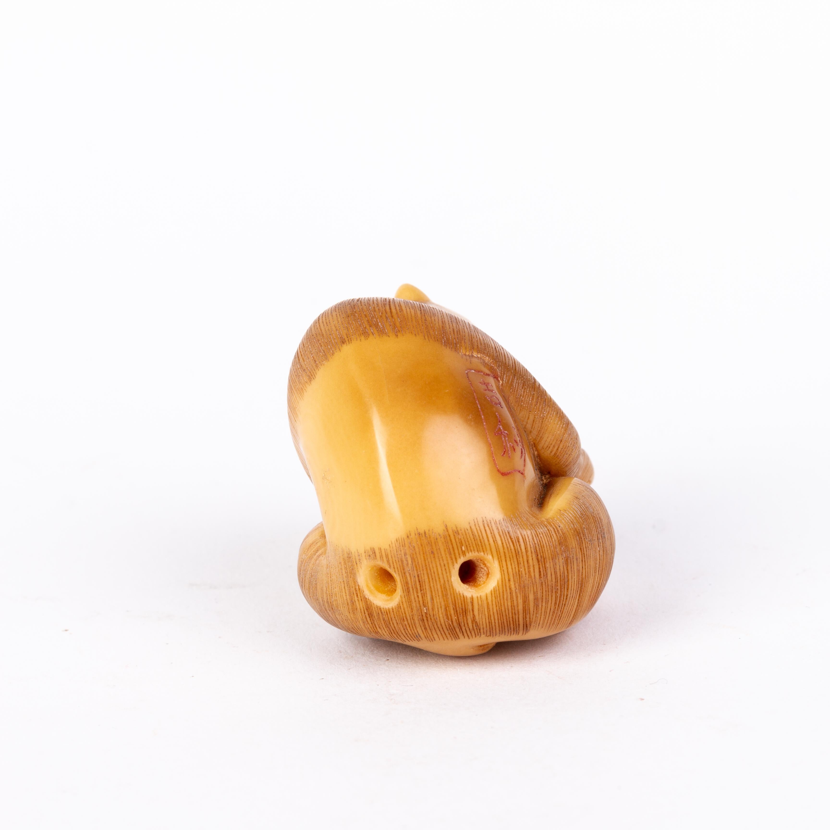 Hand-Carved Signed Japanese Carved Tagua Nut Bear Netsuke Inro Ojime For Sale